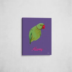 retro pet portrait illustrations bird deep purple front view angled wall