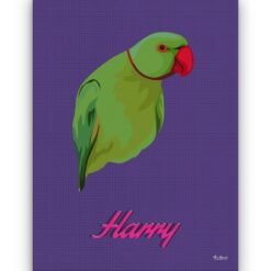 retro pet portrait illustrations bird deep purple front view white