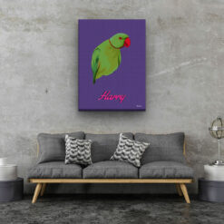 retro pet portrait illustrations bird deep purple living room