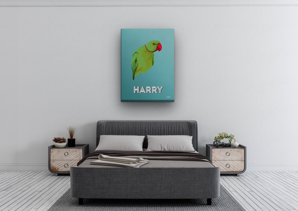 Custom Mid Century Retro Style Bird Portrait - Pet illustration from photo - Mint Art Deco Canvas 24 retro pet portrait illustrations bird mint art deco bedroom