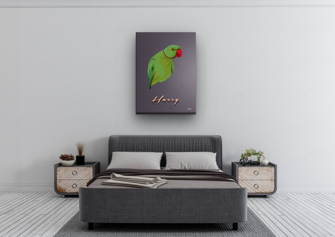retro pet portrait illustrations bird night script bedroom