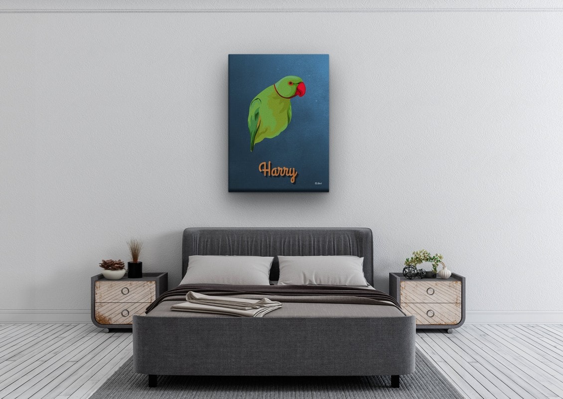 retro pet portrait illustrations bird rustic blue bedroom