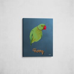 retro pet portrait illustrations bird rustic blue front view angled wall