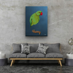 retro pet portrait illustrations bird rustic blue living room
