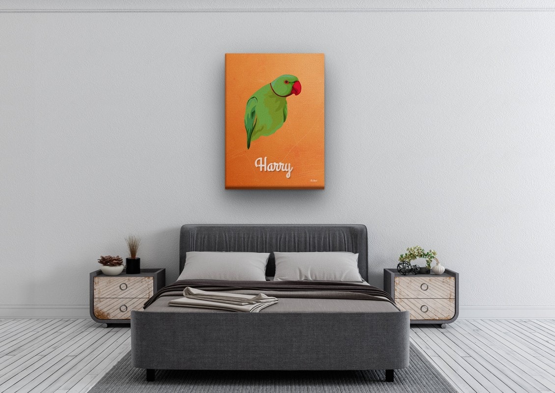 Custom Mid Century Retro Style Bird Portrait - Pet illustration from photo - Sand And Stone Canvas 24 retro pet portrait illustrations bird sand and stone bedroom
