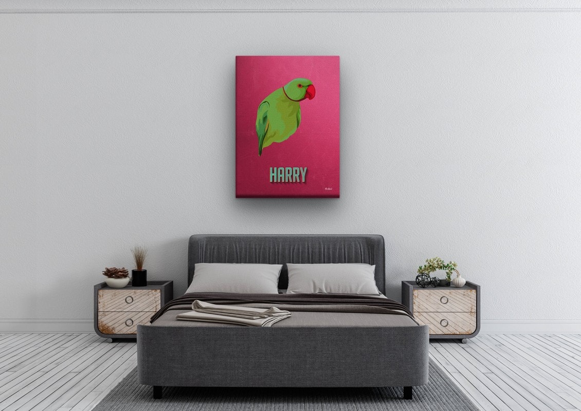 Custom Mid Century Retro Style Bird Portrait - Pet illustration from photo - Vintage Teal Canvas 24 retro pet portrait illustrations bird vintage teal bedroom