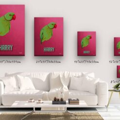 Custom Mid Century Retro Style Bird Portrait - Pet illustration from photo - Vintage Teal Canvas 14 retro pet portrait illustrations bird vintage teal canvas size comparison