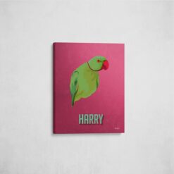 Custom Mid Century Retro Style Bird Portrait - Pet illustration from photo - Vintage Teal Canvas 16 retro pet portrait illustrations bird vintage teal front view angled wall