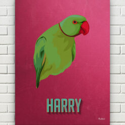 Custom Mid Century Retro Style Bird Portrait - Pet illustration from photo - Vintage Teal Canvas 17 retro pet portrait illustrations bird vintage teal front view white bricks