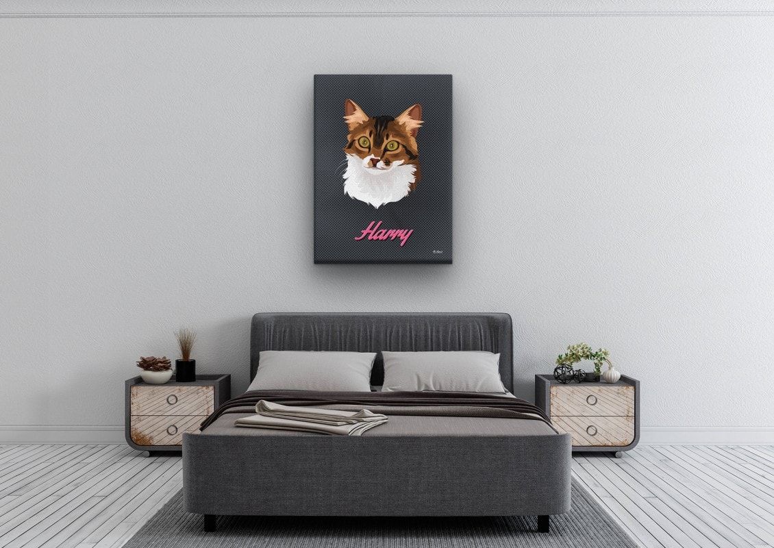 retro pet portrait illustrations cat bubblegum bedroom
