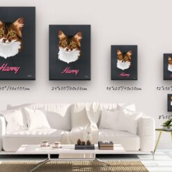 retro pet portrait illustrations cat bubblegum canvas size comparison