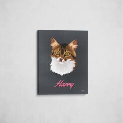 retro pet portrait illustrations cat bubblegum front view angled wall