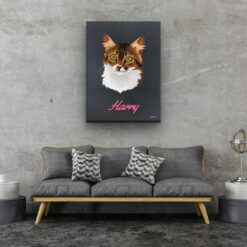 retro pet portrait illustrations cat bubblegum living room
