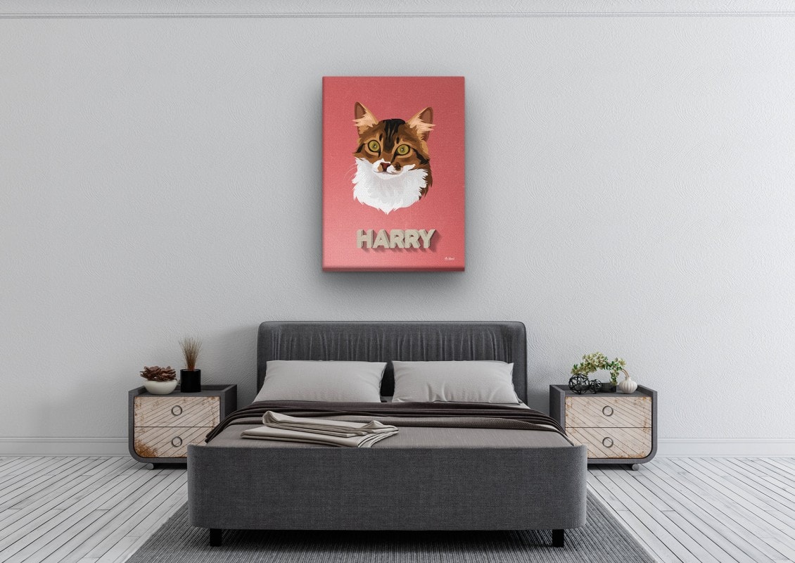 retro pet portrait illustrations cat decking bedroom