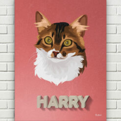 retro pet portrait illustrations cat decking front view white bricks