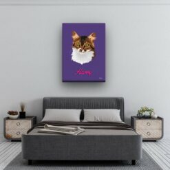 Custom Mid Century Retro Style Cat Portrait - Pet illustration from photo - Deep Purple Canvas 13 retro pet portrait illustrations cat deep purple bedroom