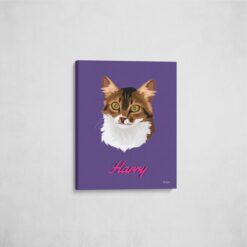Custom Mid Century Retro Style Cat Portrait - Pet illustration from photo - Deep Purple Canvas 16 retro pet portrait illustrations cat deep purple front view angled wall