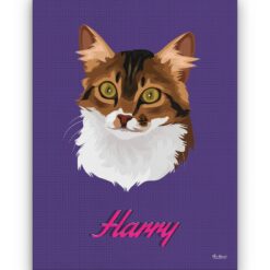 Custom Mid Century Retro Style Cat Portrait - Pet illustration from photo - Deep Purple Canvas 18 retro pet portrait illustrations cat deep purple front view white