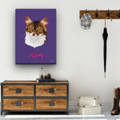 Custom Mid Century Retro Style Cat Portrait - Pet illustration from photo - Deep Purple Canvas 19 retro pet portrait illustrations cat deep purple hall