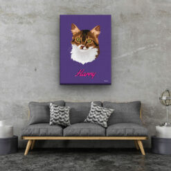 Custom Mid Century Retro Style Cat Portrait - Pet illustration from photo - Deep Purple Canvas 20 retro pet portrait illustrations cat deep purple living room