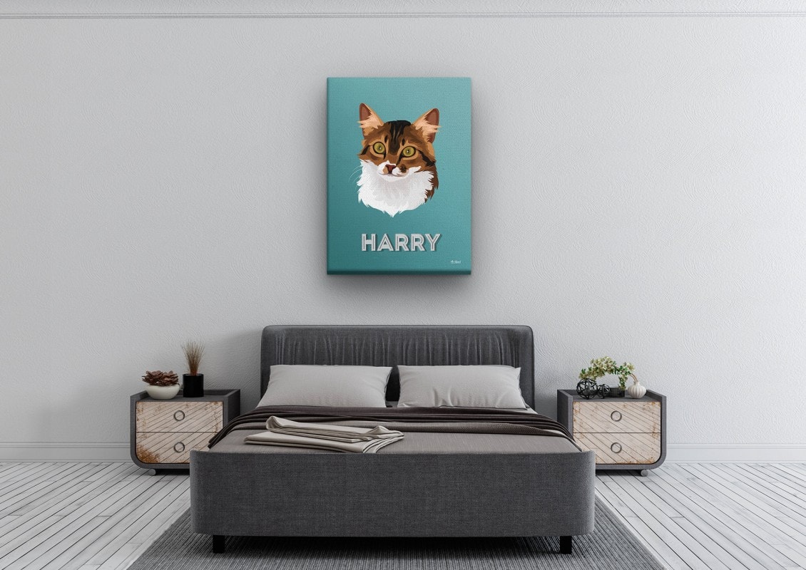 Custom Mid Century Retro Style Cat Portrait - Pet illustration from photo - Mint Art Deco Canvas 24 retro pet portrait illustrations cat mint art deco bedroom