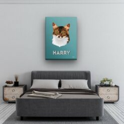 Custom Mid Century Retro Style Cat Portrait - Pet illustration from photo - Mint Art Deco Canvas 13 retro pet portrait illustrations cat mint art deco bedroom