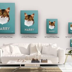 Custom Mid Century Retro Style Cat Portrait - Pet illustration from photo - Mint Art Deco Canvas 14 retro pet portrait illustrations cat mint art deco canvas size comparison