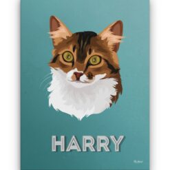 Custom Mid Century Retro Style Cat Portrait - Pet illustration from photo - Mint Art Deco Canvas 18 retro pet portrait illustrations cat mint art deco front view white