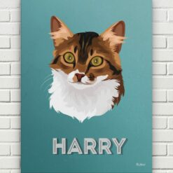 Custom Mid Century Retro Style Cat Portrait - Pet illustration from photo - Mint Art Deco Canvas 17 retro pet portrait illustrations cat mint art deco front view white bricks