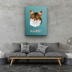 Custom Mid Century Retro Style Cat Portrait - Pet illustration from photo - Mint Art Deco Canvas 20 retro pet portrait illustrations cat mint art deco living room