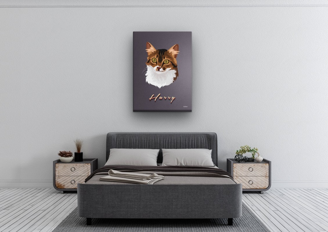 Custom Mid Century Retro Style Cat Portrait - Pet illustration from photo - Night Script Canvas 22 retro pet portrait illustrations cat night script bedroom
