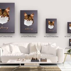 Custom Mid Century Retro Style Cat Portrait - Pet illustration from photo - Night Script Canvas 12 retro pet portrait illustrations cat night script canvas size comparison