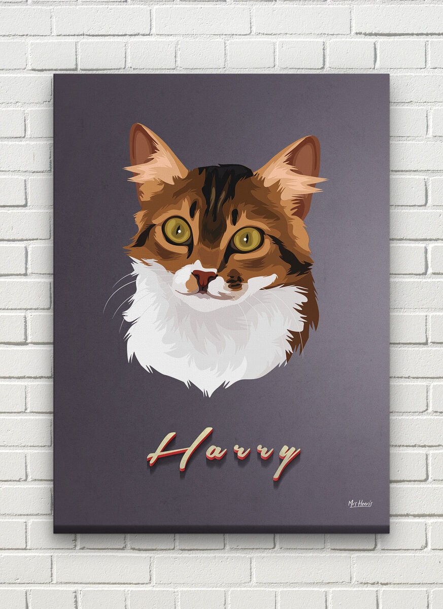 Custom Mid Century Retro Style Cat Portrait - Pet illustration from photo - Night Script Canvas 7 Custom Mid Century Retro Style Cat Portrait - Pet illustration from photo - Night Script Canvas - Image 5