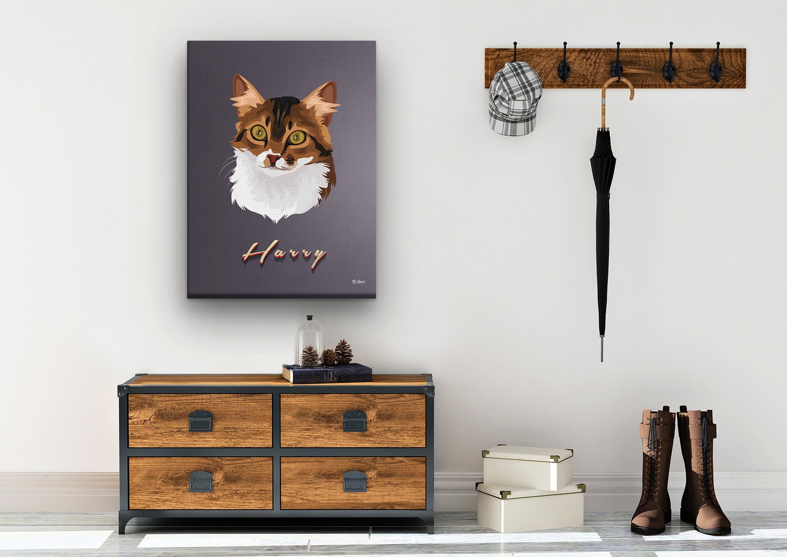 Custom Mid Century Retro Style Cat Portrait - Pet illustration from photo - Night Script Canvas 9 Custom Mid Century Retro Style Cat Portrait - Pet illustration from photo - Night Script Canvas - Image 7