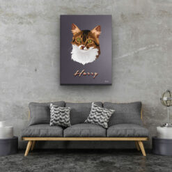 Custom Mid Century Retro Style Cat Portrait - Pet illustration from photo - Night Script Canvas 18 retro pet portrait illustrations cat night script living room