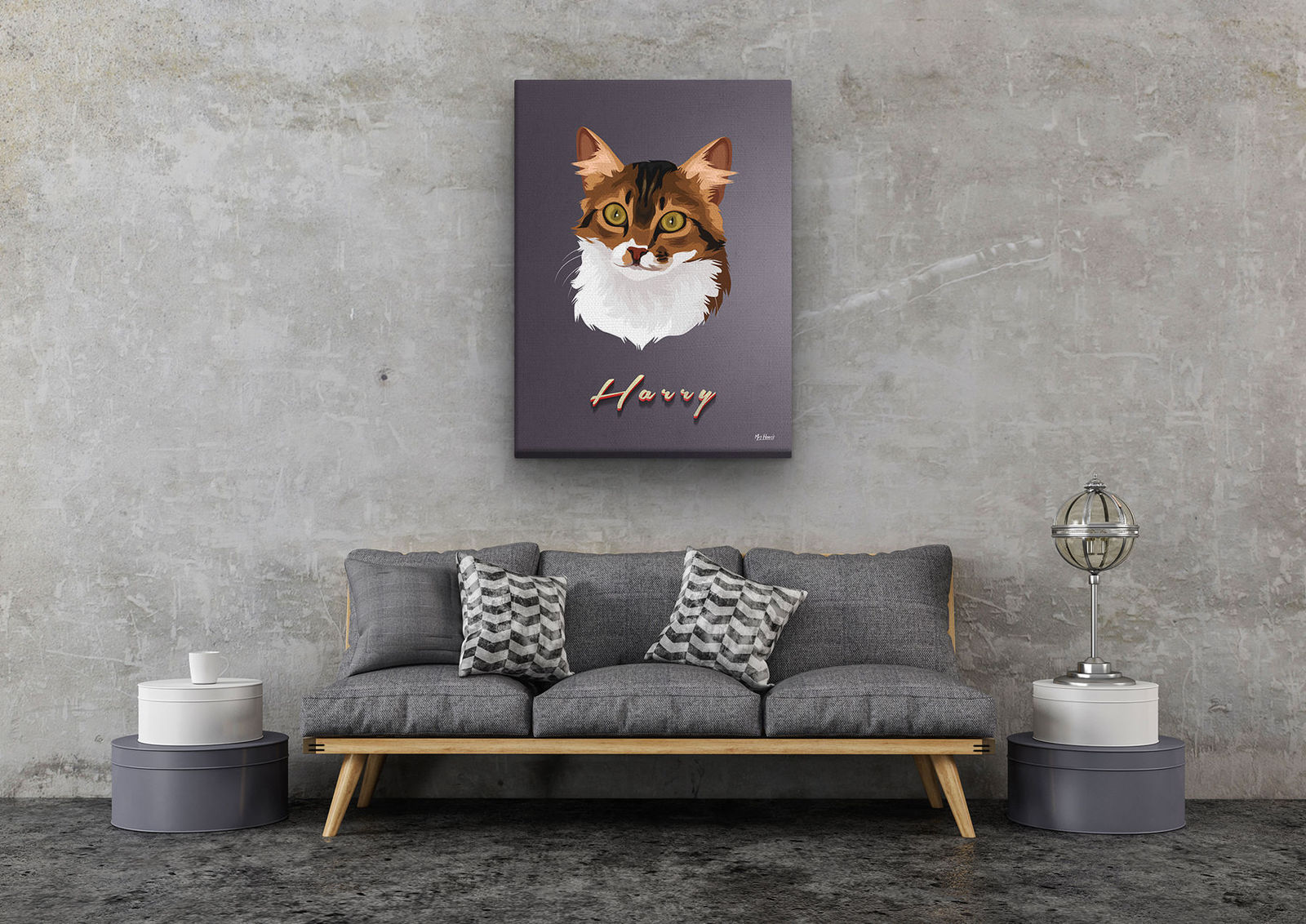 Custom Mid Century Retro Style Cat Portrait - Pet illustration from photo - Night Script Canvas 10 Custom Mid Century Retro Style Cat Portrait - Pet illustration from photo - Night Script Canvas - Image 8