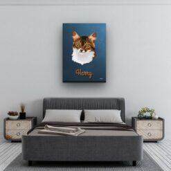 Custom Mid Century Retro Style Cat Portrait - Pet illustration from photo - Rustic Blue Canvas 13 retro pet portrait illustrations cat rustic blue bedroom