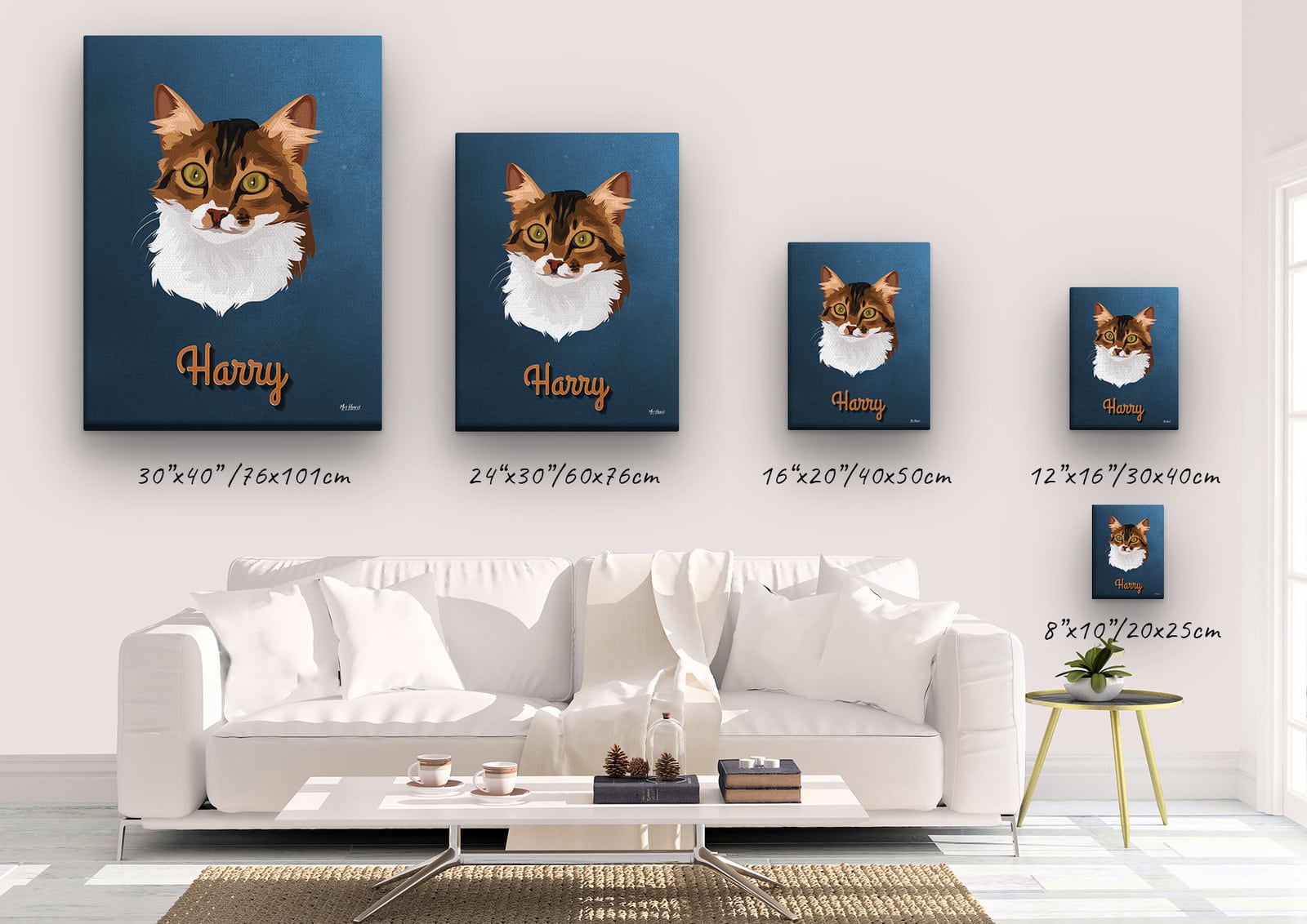 Custom Mid Century Retro Style Cat Portrait - Pet illustration from photo - Rustic Blue Canvas 5 Custom Mid Century Retro Style Cat Portrait - Pet illustration from photo - Rustic Blue Canvas - Image 3