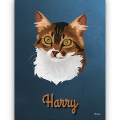 Custom Mid Century Retro Style Cat Portrait - Pet illustration from photo - Rustic Blue Canvas 18 retro pet portrait illustrations cat rustic blue front view white