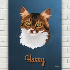 Custom Mid Century Retro Style Cat Portrait - Pet illustration from photo - Rustic Blue Canvas 17 retro pet portrait illustrations cat rustic blue front view white bricks