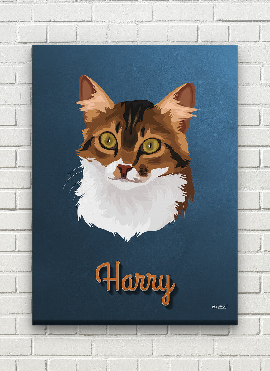 Custom Mid Century Retro Style Cat Portrait - Pet illustration from photo - Rustic Blue Canvas 8 Custom Mid Century Retro Style Cat Portrait - Pet illustration from photo - Rustic Blue Canvas - Image 6