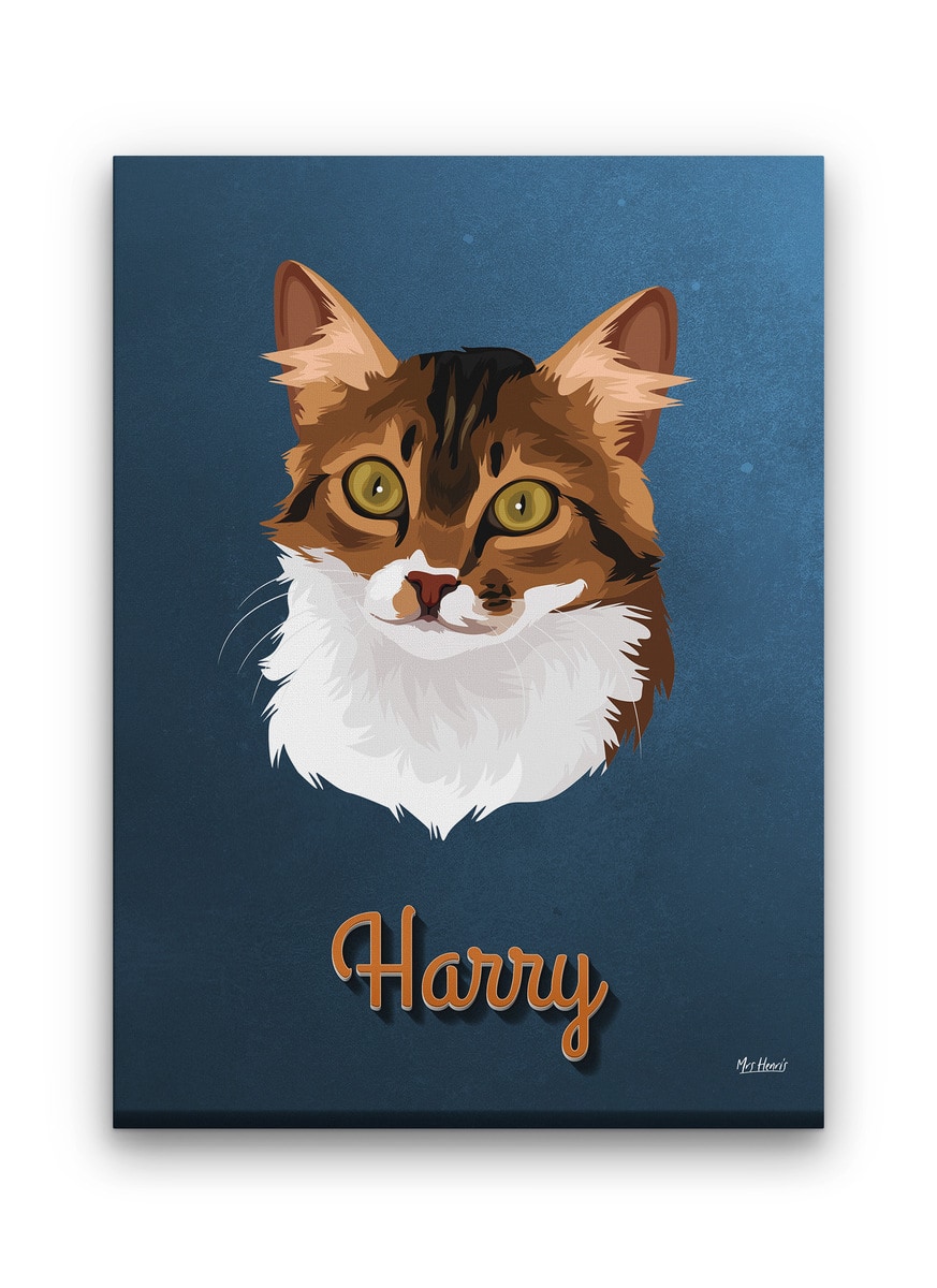Custom Mid Century Retro Style Cat Portrait - Pet illustration from photo - Rustic Blue Canvas 9 Custom Mid Century Retro Style Cat Portrait - Pet illustration from photo - Rustic Blue Canvas - Image 7