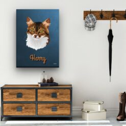 Custom Mid Century Retro Style Cat Portrait - Pet illustration from photo - Rustic Blue Canvas 19 retro pet portrait illustrations cat rustic blue hall