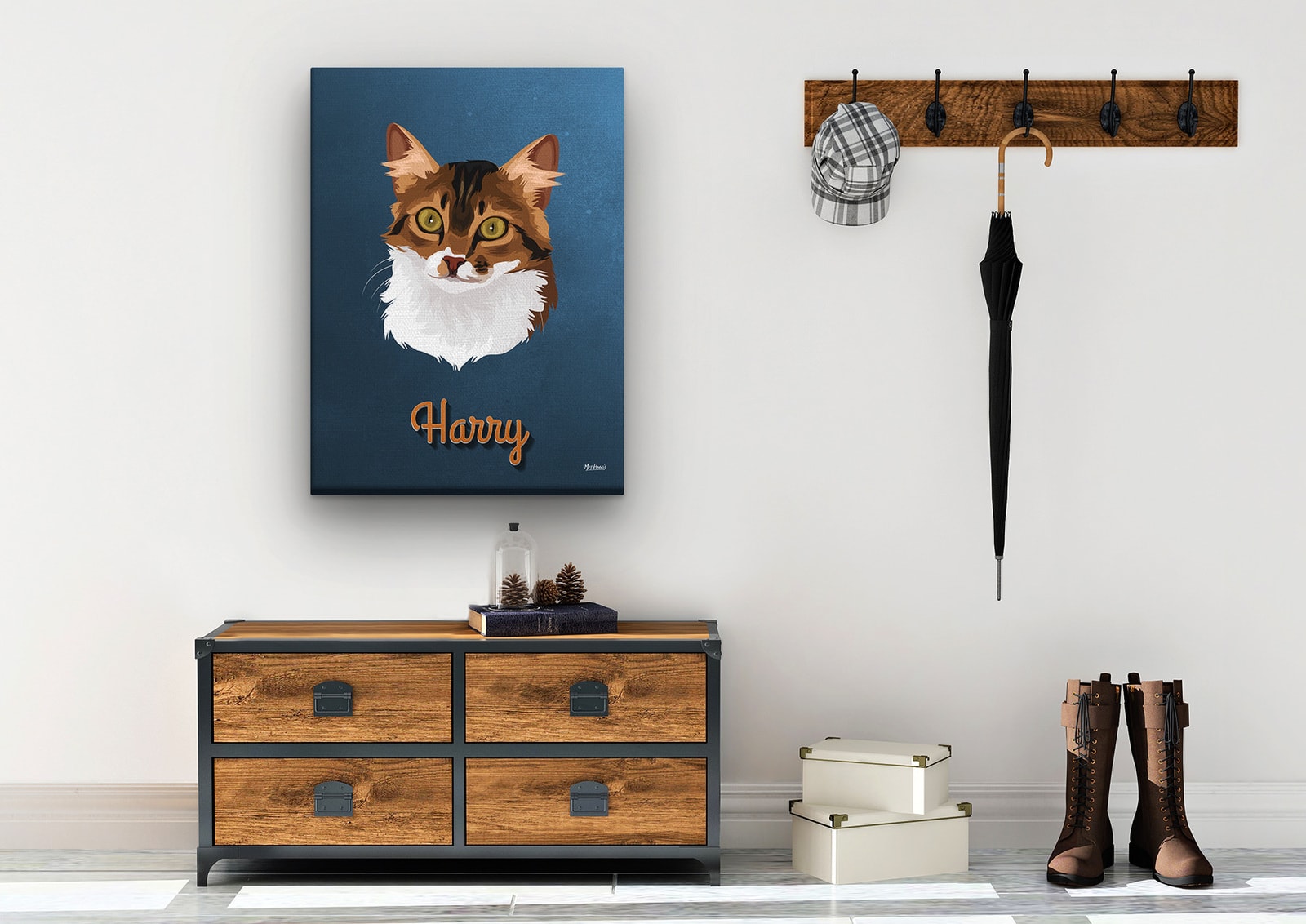 Custom Mid Century Retro Style Cat Portrait - Pet illustration from photo - Rustic Blue Canvas 10 Custom Mid Century Retro Style Cat Portrait - Pet illustration from photo - Rustic Blue Canvas - Image 8