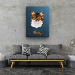 Custom Mid Century Retro Style Cat Portrait - Pet illustration from photo - Rustic Blue Canvas 20 retro pet portrait illustrations cat rustic blue living room
