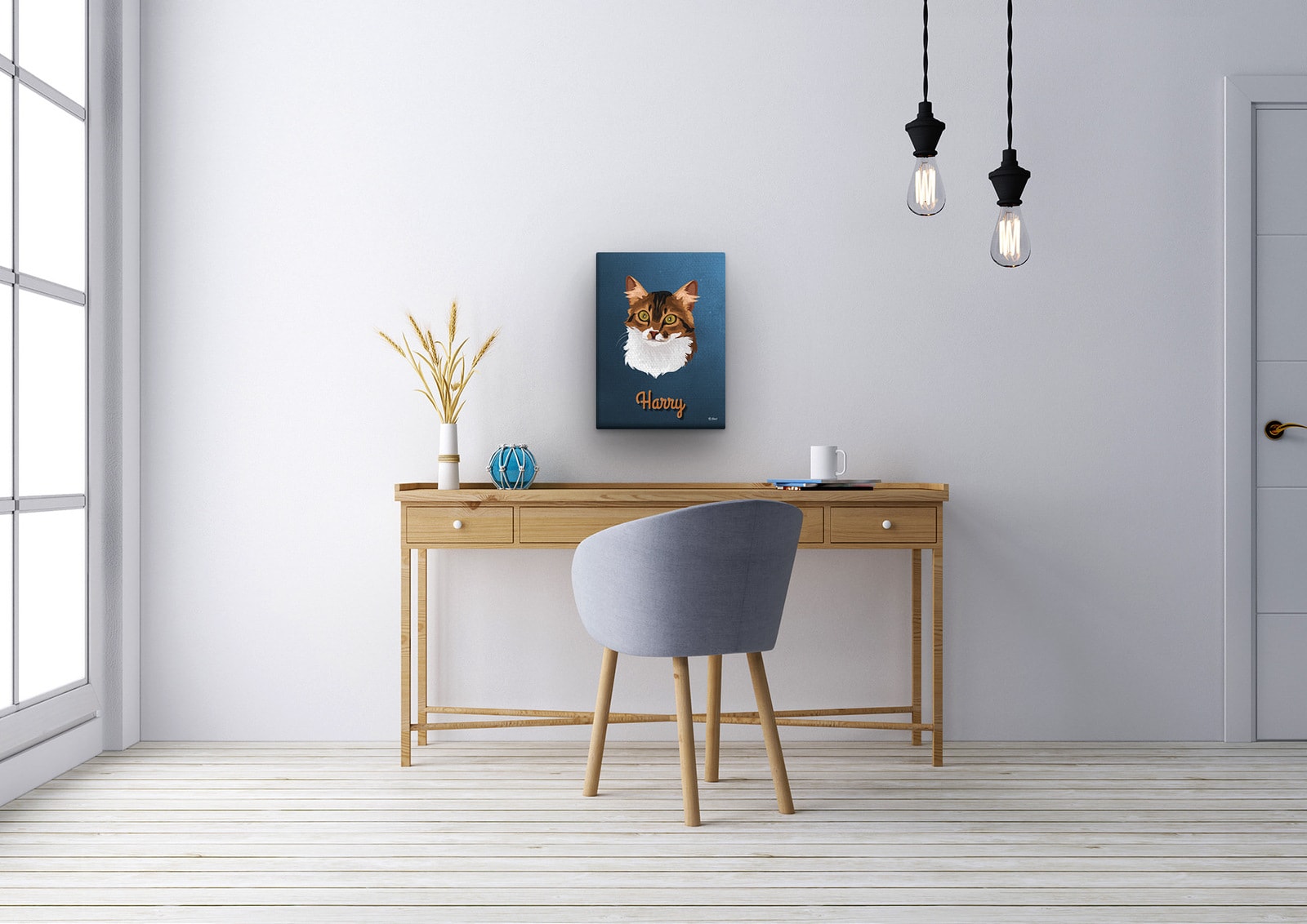 Custom Mid Century Retro Style Cat Portrait - Pet illustration from photo - Rustic Blue Canvas 12 Custom Mid Century Retro Style Cat Portrait - Pet illustration from photo - Rustic Blue Canvas - Image 10