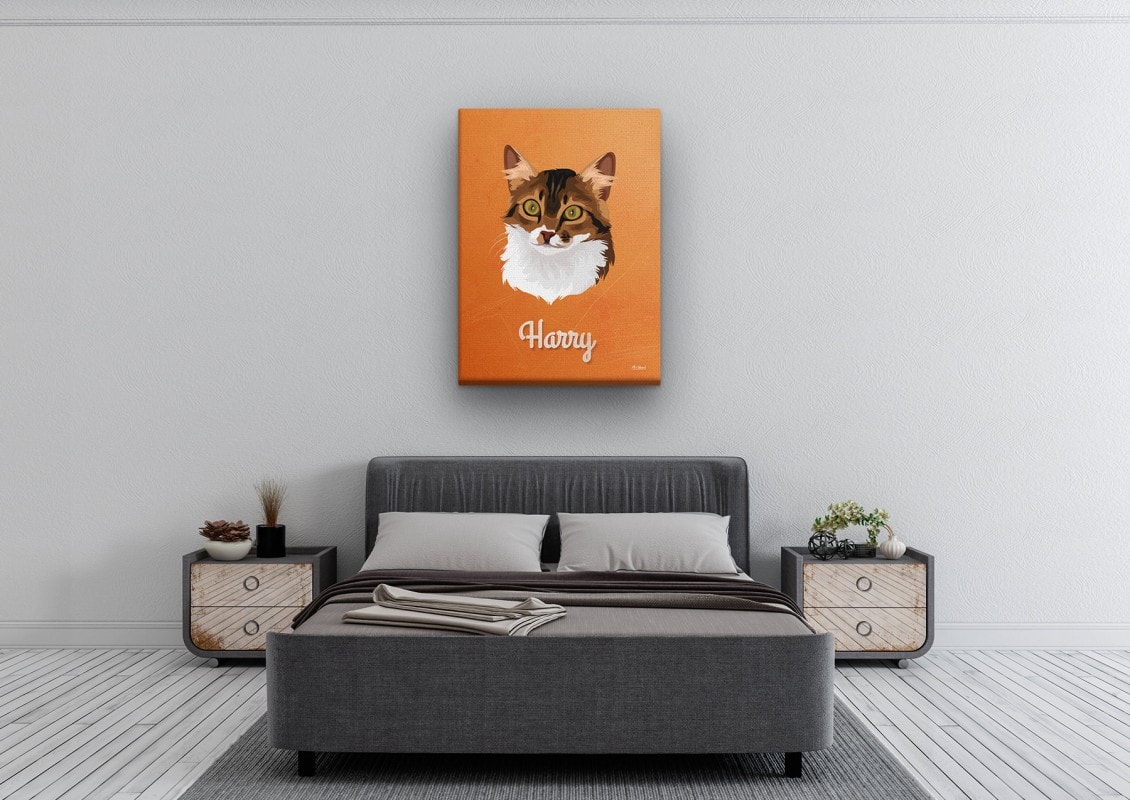 Custom Mid Century Retro Style Cat Portrait - Pet illustration from photo - Sand And Stone Canvas 24 retro pet portrait illustrations cat sand and stone bedroom