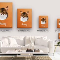 Custom Mid Century Retro Style Cat Portrait - Pet illustration from photo - Sand And Stone Canvas 14 retro pet portrait illustrations cat sand and stone canvas size comparison
