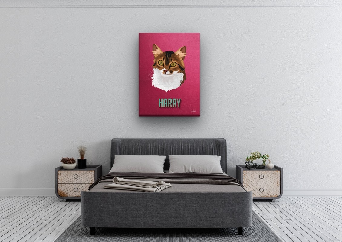 Custom Mid Century Retro Style Cat Portrait - Pet illustration from photo - Vintage Teal Canvas 24 retro pet portrait illustrations cat vintage teal bedroom