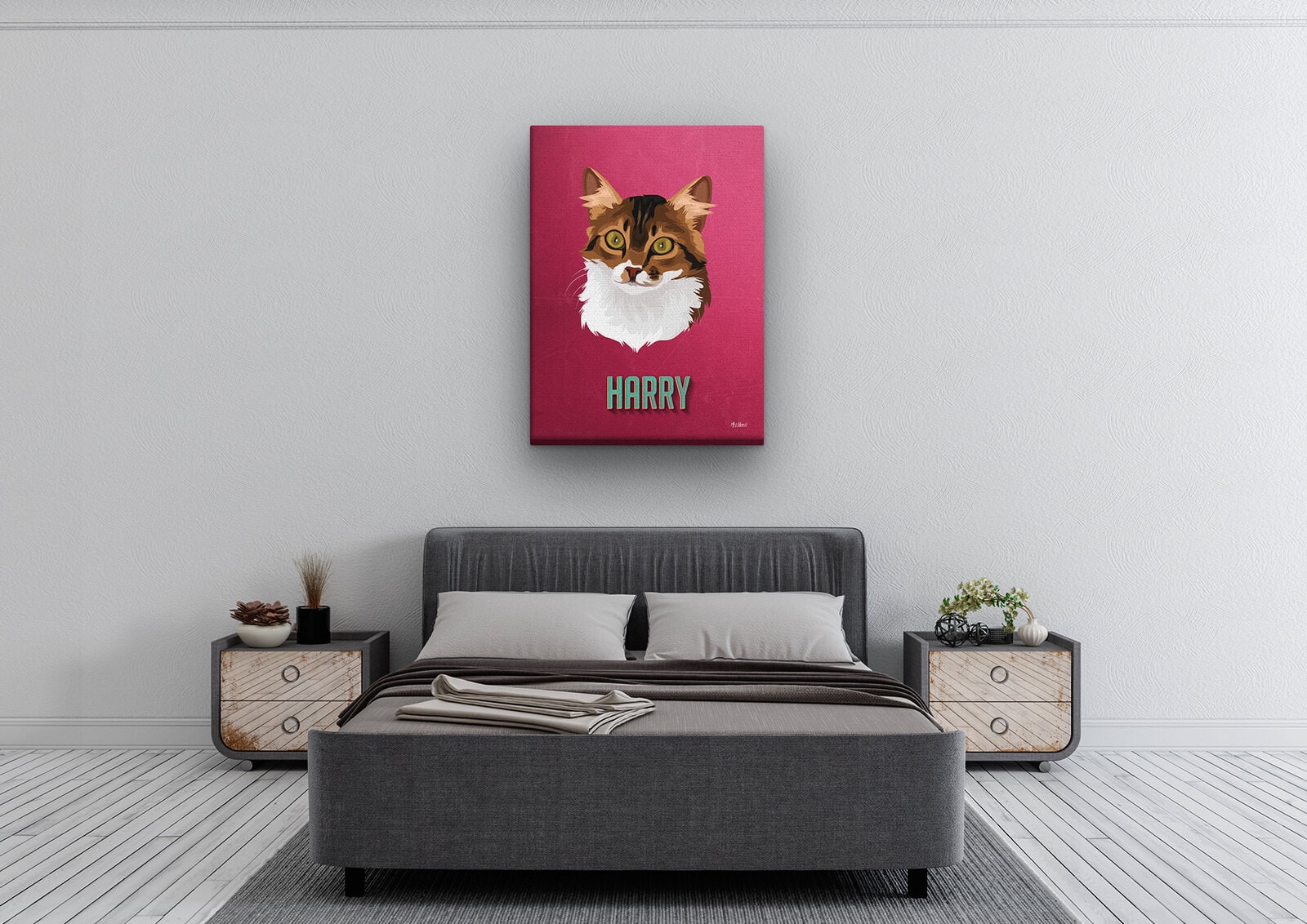 Custom Mid Century Retro Style Cat Portrait - Pet illustration from photo - Vintage Teal Canvas 4 Custom Mid Century Retro Style Cat Portrait - Pet illustration from photo - Vintage Teal Canvas - Image 2